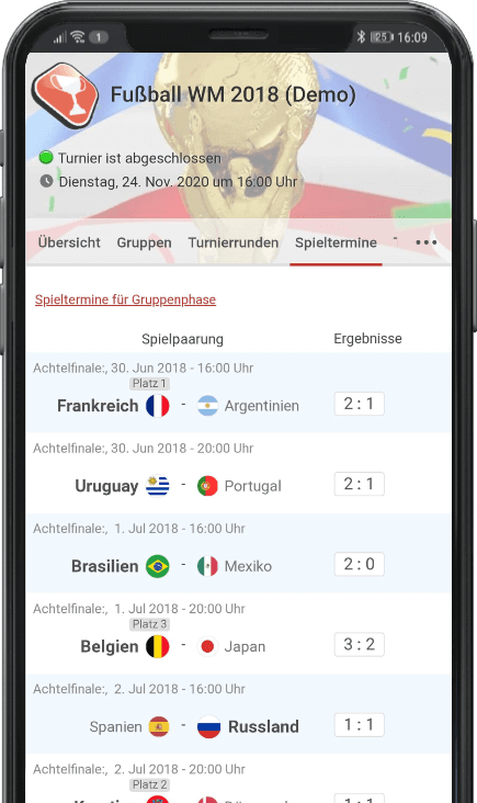 meinSpielplan.de Fußball WM 2018 Demo mit Spielterminen und Ergebnissen