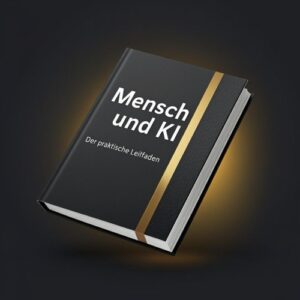 E-Book-Cover Mensch und KI – Der praxisnahe Leitfaden mit schwarzem Einband und goldenem Akzent