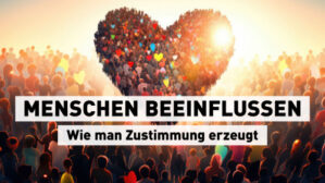 Videokurs-Banner mit Menschenmenge und großem Herz, Vera F. Birkenbihl Menschen beeinflussen