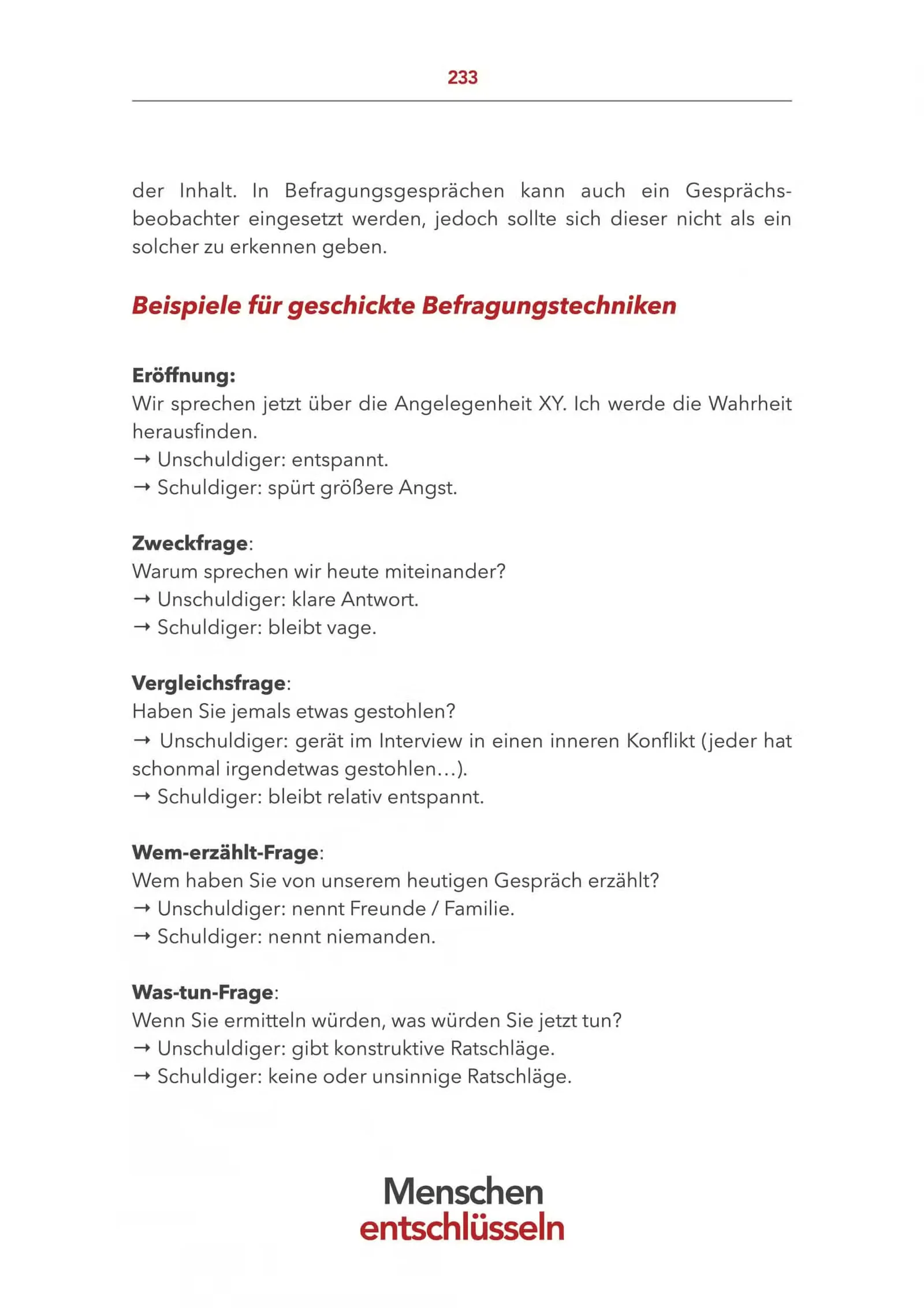Kursmodul Verhoermethoden aus Menschen lesen, Seite mit Lerninhalt zu professionellen Befragungstechniken