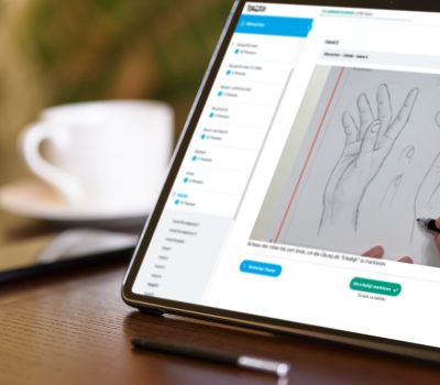 Tablet-Display mit Menschen Zeichnen Kurs-Interface und Hand-Skizze
