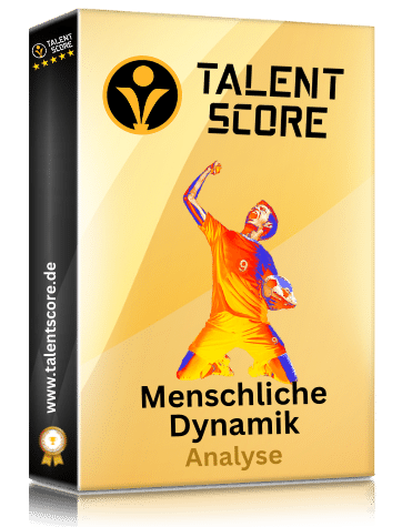 Cover Menschliche Dynamik Analyse mit Talent Score Logo und Fußballspieler