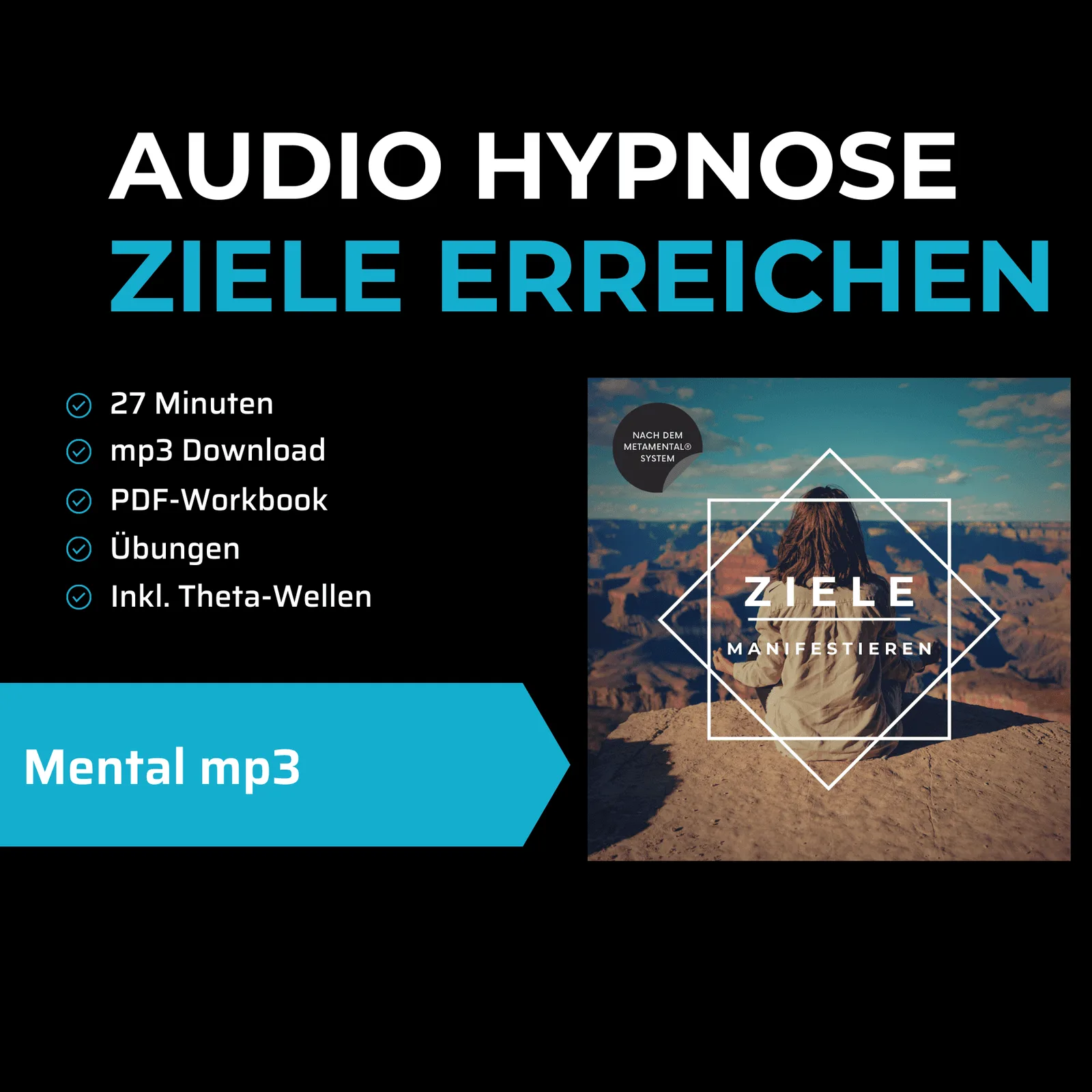 Audio-Hypnose Ziele erreichen mit Landschaftsfoto und Mental mp3 Label