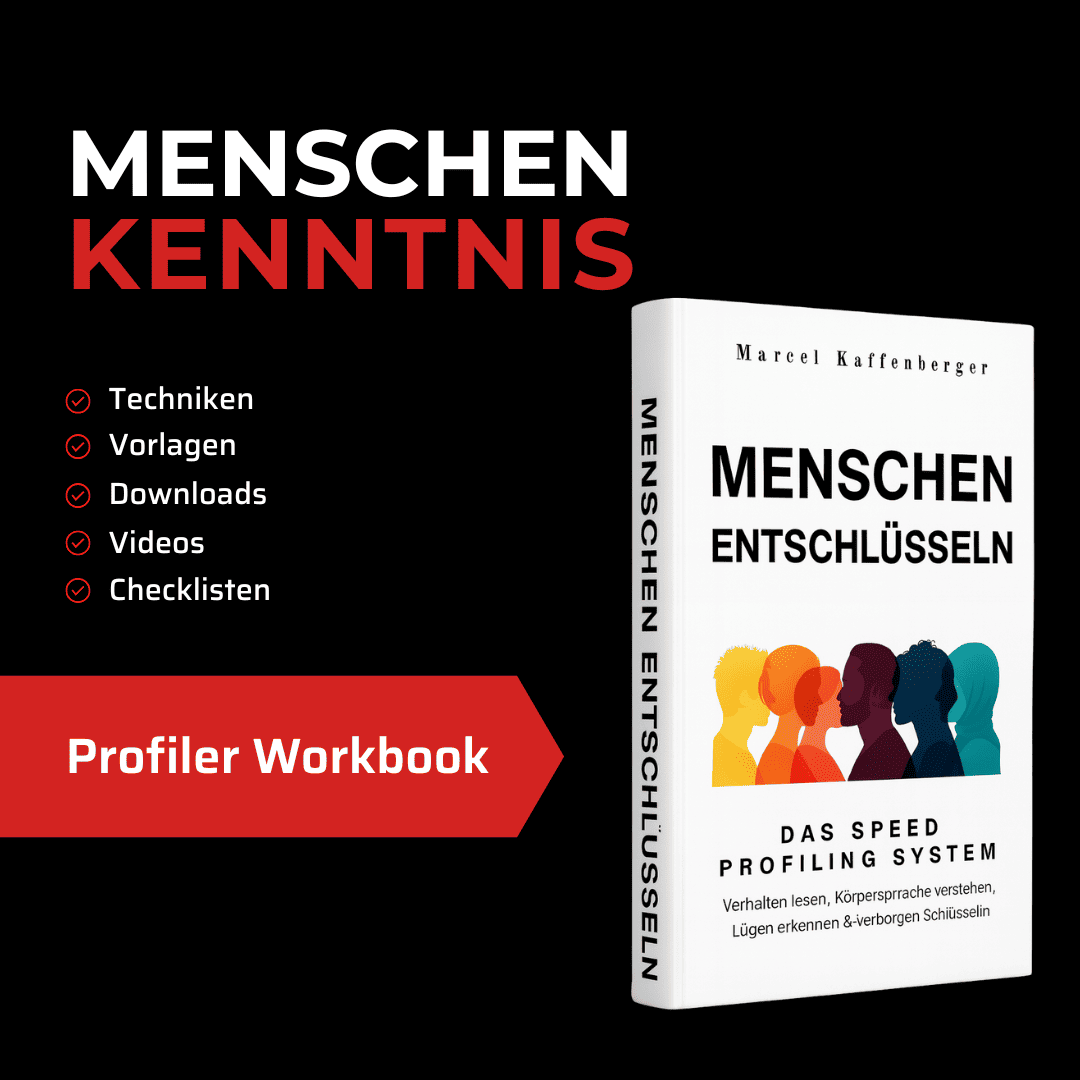 Menschen Entschlüsseln Buch-Cover mit fünf farbigen Silhouetten, Speed Profiling System Kaffenberger