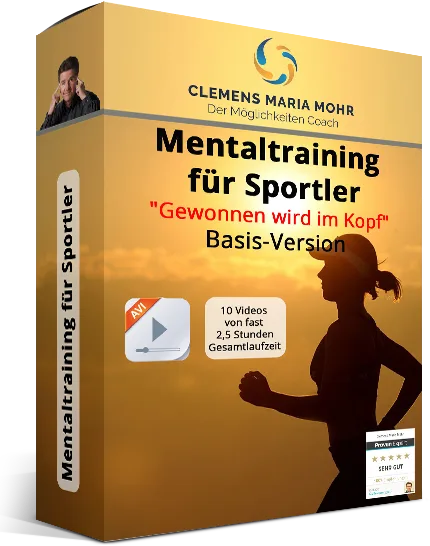 Produktbox Mentaltraining für Sportler Basis-Version von Clemens Maria Mohr mit Sportlerin und 10 Videos