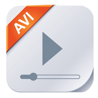AVI-Datei Icon mit Play-Symbol und orange Ribbon für Video-Downloads