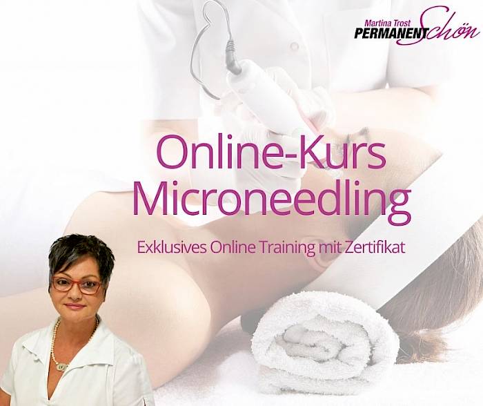 Online-Kurs Microneedling Schulung mit Martina Trost, Kursleiterin mit Brille in weißem Kittel