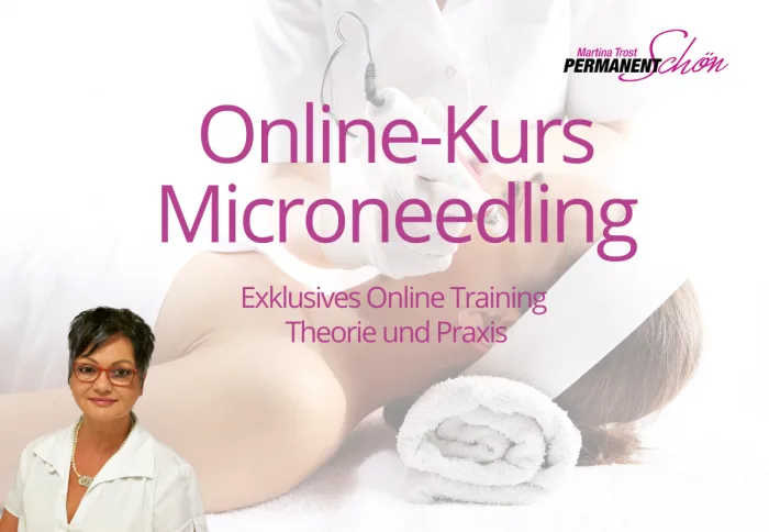 Social-Media-Banner Online-Kurs Microneedling mit Martina Trost und Schulungsutensilien