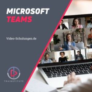 Produktabbildung Microsoft Teams Schulung mit Laptop-Mockup und Videokonferenz-Teilnehmern