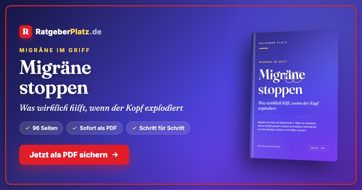 Hero-Banner mit Migräne-Ratgeber-Bewerbung für RatgeberPlatz.de