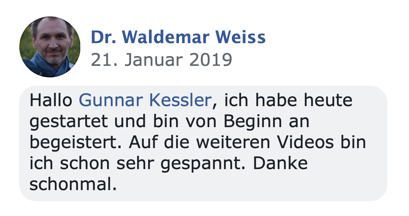 Kundenstimme von Dr. Waldemar Weiss mit Porträtfoto, datiert 21. Januar 2019