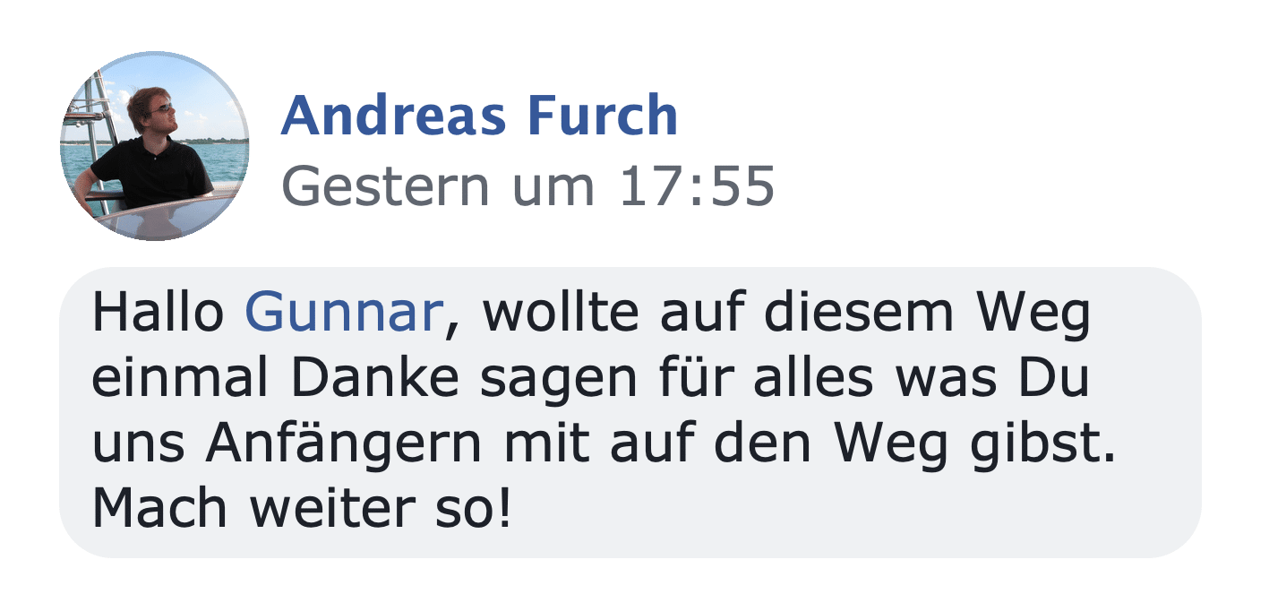 Kundenstimme von Andreas Furch mit Dank für Unterstützung