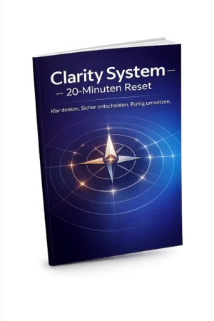 E-Book Cover Clarity System – 20-Minuten Reset mit Kompass-Grafik auf dunkelblauem Hintergrund