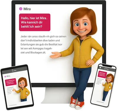 Mira Chatbot auf Desktop, Tablet und Smartphone, responsive Design-Darstellung