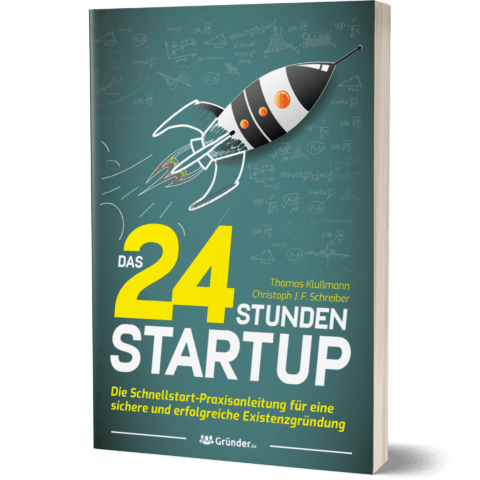 Das 24 Stunden Startup Buch-Cover mit Raketen-Grafik auf blauem Hintergrund