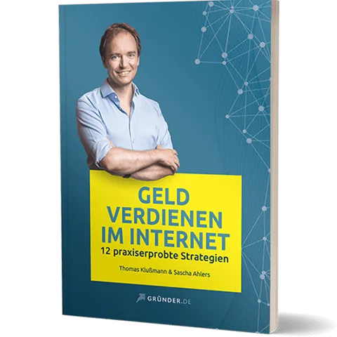 Geld verdienen im Internet Buch-Cover mit Porträt und Netzwerk-Grafik