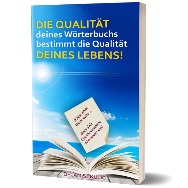 Die Qualität deines Wörterbuchs Buch-Cover mit aufgeschlagenem Buch und blauem Himmel