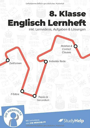 Englisch Lernheft 8. Klasse Cover von StudyHelp mit Lernpfad-Grafik