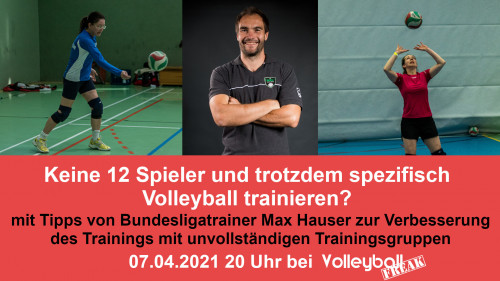 Hero-Banner: Trois Volleyball-Szenen mit Max Hauser und Kursinformationen auf rotem Hintergrund