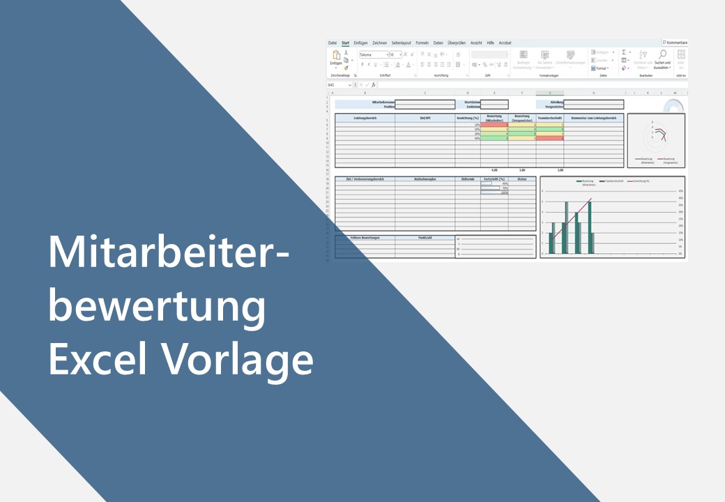 Mitarbeiterbewertung Excel Vorlage mit Bewertungstabellen und farblich gekennzeichneten Leistungsbereichen