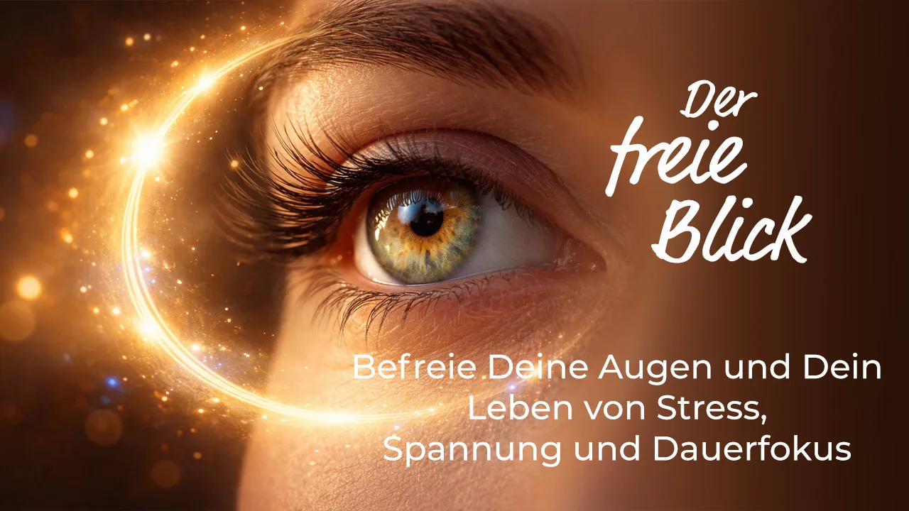 Kursmodul Der freie Blick mit detaillierter Nahaufnahme eines goldenen Auges