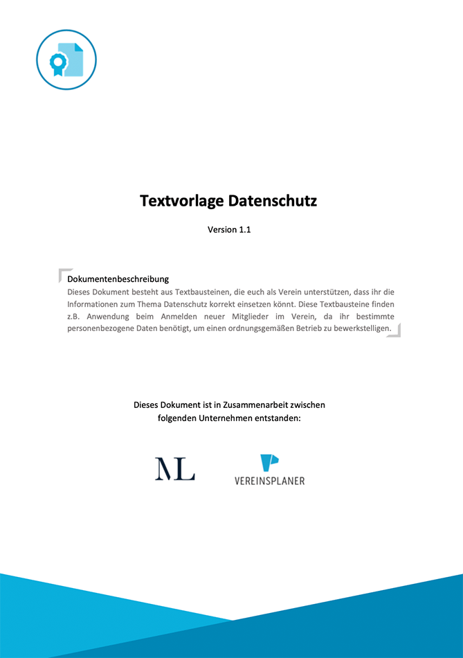 Textvorlage Datenschutz Version 1.1 für Vereinsmitglieder