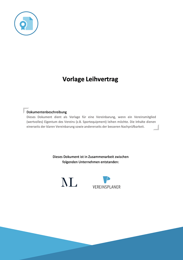 Vorlage Leihvertrag für Vereinsmitglieder und Vereinsequipment