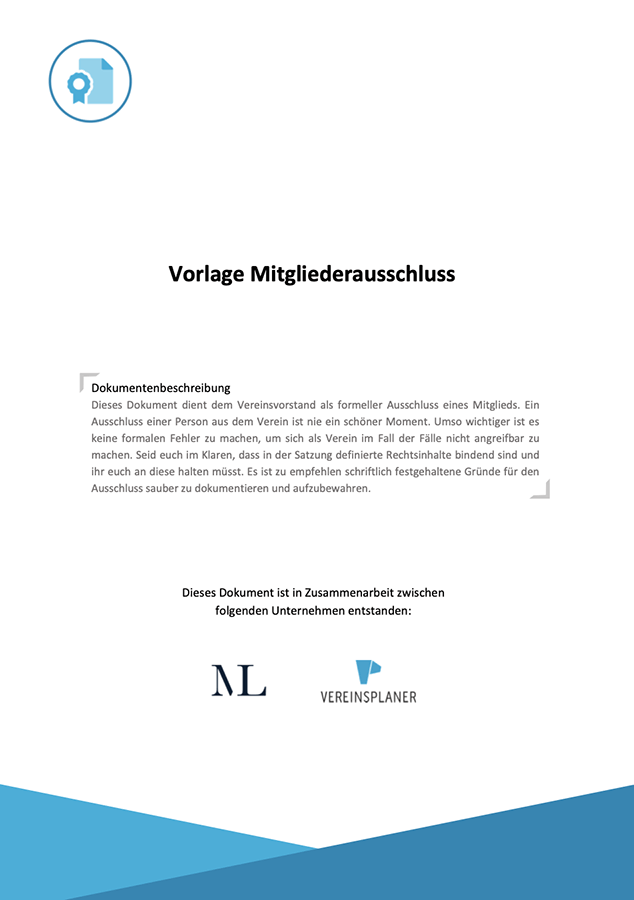 Vorlage Mitgliederausschluss für formalen Ausschluss aus Verein