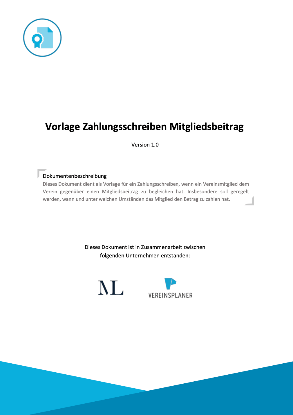 Vorlage Zahlungsschreiben Mitgliedsbeitrag Version 1.0