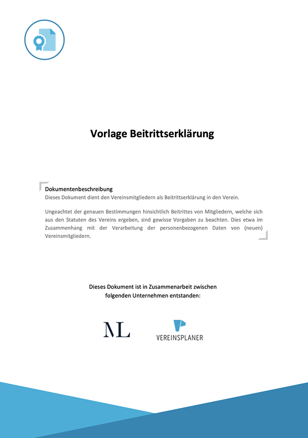 Vorlage Beitrittserklärung für Vereinsmitglieder
