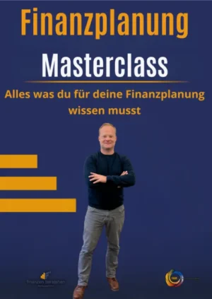 Finanzplanung Masterclass Cover mit Trainer in schwarzem Shirt und grauer Hose vor dunkelblauem Hintergrund