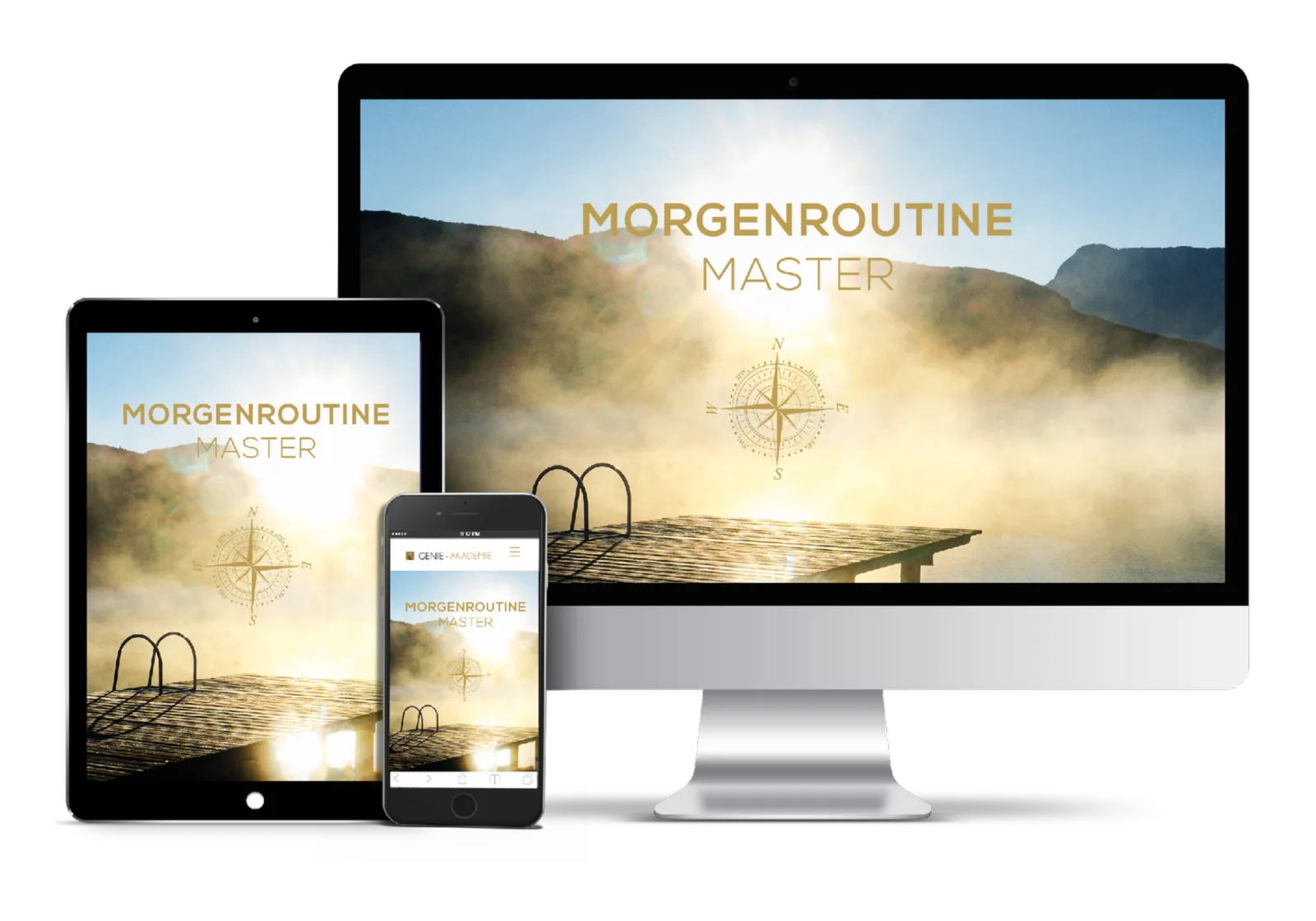 Responsives Mockup von Desktop, Tablet und Smartphone für Morgenroutine Master