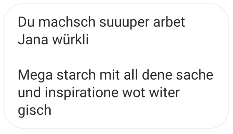 Kundenbewertung mit Lob für Jana und Inspiration durch ihre Arbeit