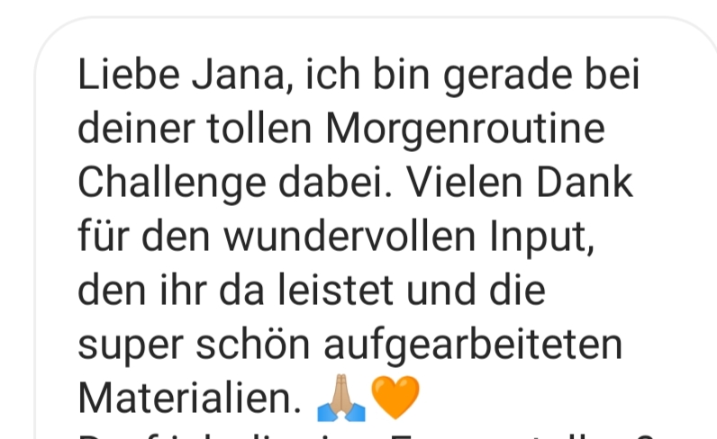 Kundenbewertung: Positive Stimme zur Morgenroutine Challenge mit Dankagung