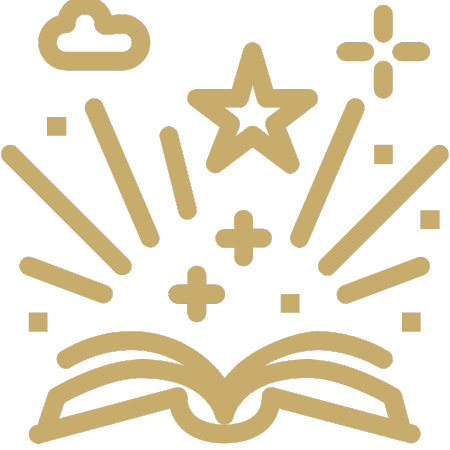Motherhood Manifestation – Audio-Meditation Kinderwunsch 8 Goldenes Icon mit aufgeschlagenem Buch, Stern und Glanz-Elementen