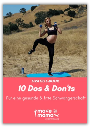 E-Book Cover mit schwangerer Frau beim Boxing-Training auf grüner Wiese