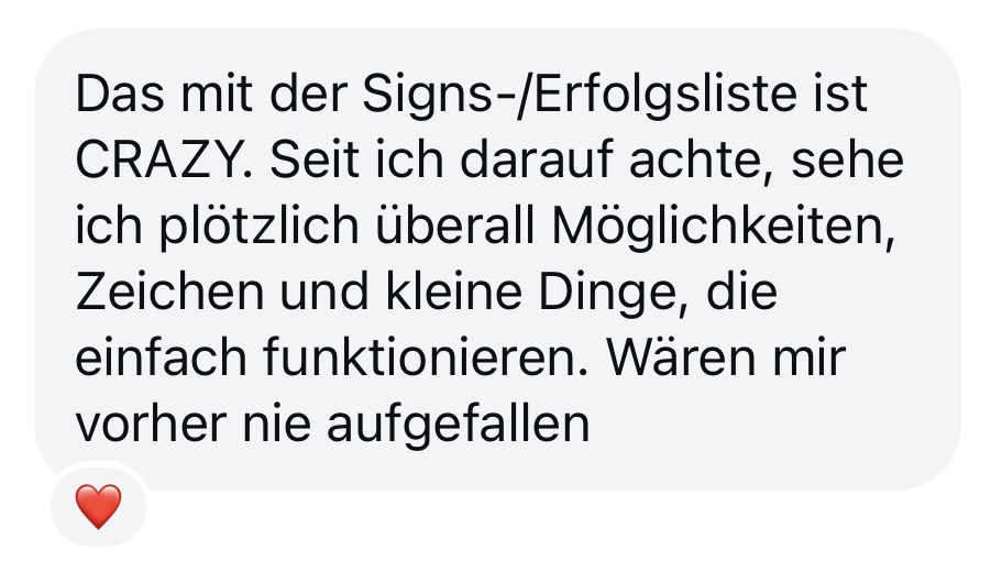 Kundenbewertung: Signs- und Erfolgsliste mit Herz-Emoji