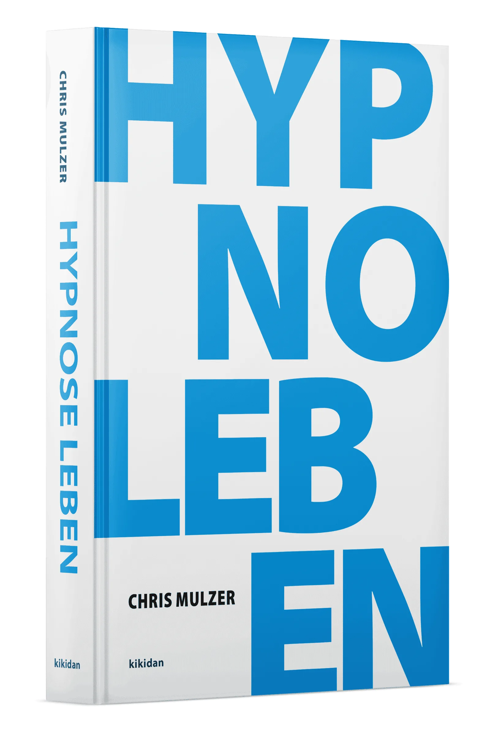 Hardcover-Buch mit weißem Hintergrund und großem blauem Text