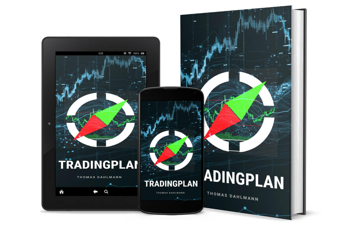 Tradingplan Vorlage für Daytrading auf Tablet, Smartphone und als Buch-Mockup von Thomas Dahlmann