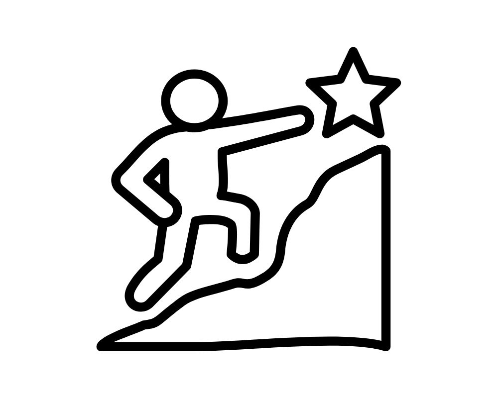 Symbol einer Person, die ein Ziel erreicht und einen Stern greift