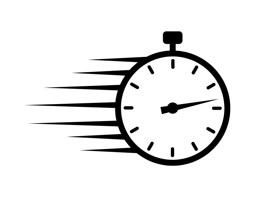 Stoppuhr-Symbol mit Bewegungslinien zur Darstellung von Zeitersparnis und Schnelligkeit