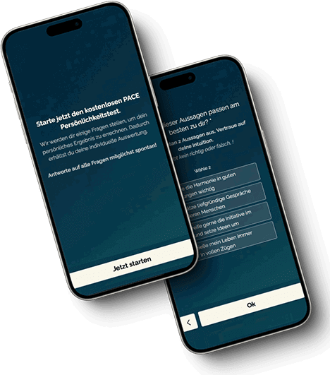 Zwei Smartphone-Mockups mit Typeform-Quiz und Befragungsfunktion in mylandingpage.ai Landingpages
