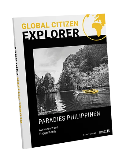 Global Citizen Explorer E-Book Cover Paradies Philippinen mit Boot und Flusslandschaft in Schwarz-Weiß