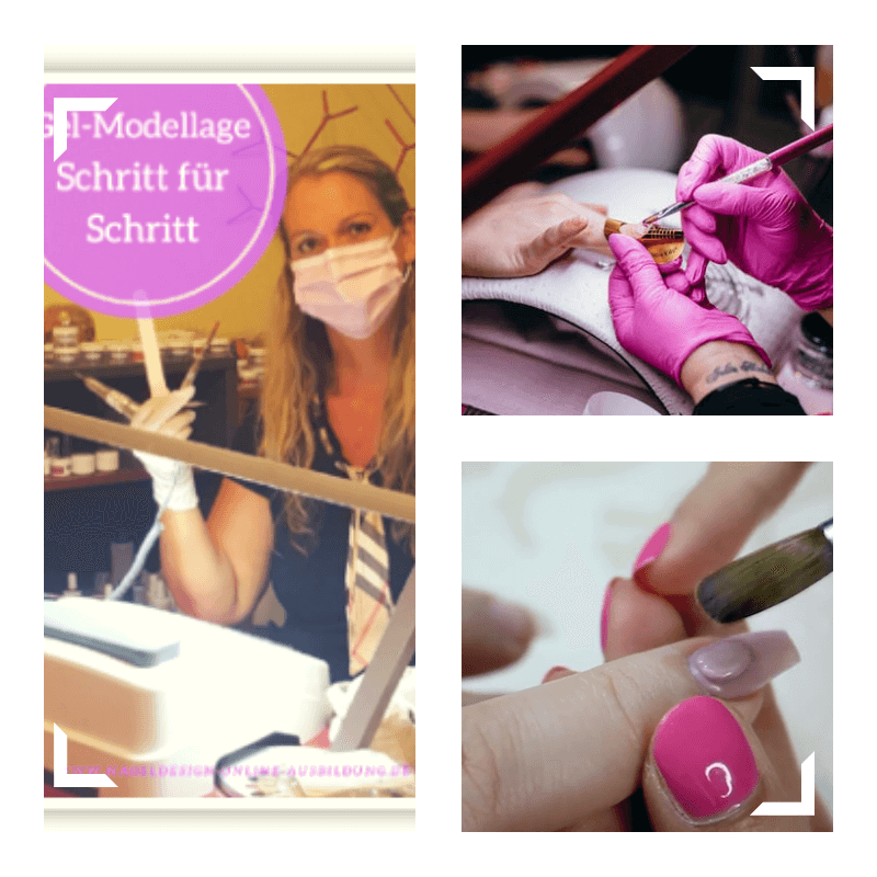 Nageldesign Online-Ausbildung Paket-Übersicht mit F-Modellage und Schritt-für-Schritt Anleitung