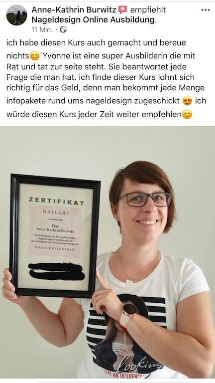 Kundenbewertung Anne-Kathrin Burwitz Nageldesign Online-Ausbildung mit Zertifikat