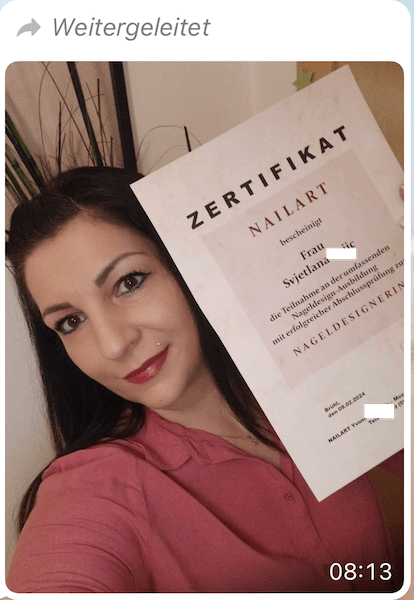 Kundenbewertung Nageldesign Online-Ausbildung mit Zertifikat NailArt