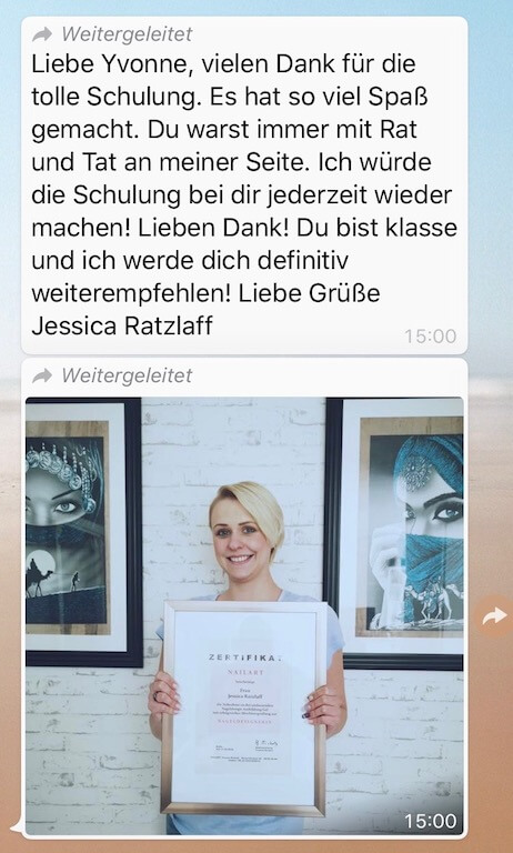 Kundenbewertung Jessica Ratzlaff Nageldesign Online-Ausbildung mit Zertifikat-Foto