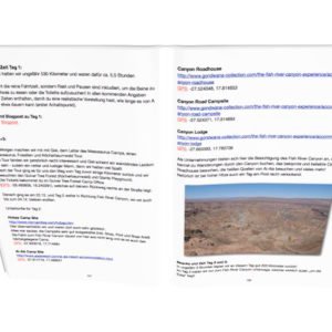 eBook-Seite mit Reisetipps und Wüstenlandschaft-Foto