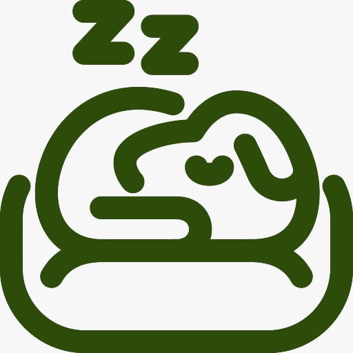 Grünes Icon: schlafender Hund im Körbchen mit Zzz-Symbolen