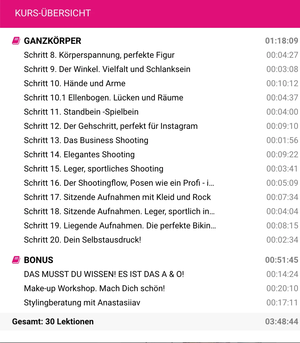 Natürlich fotogen! – Videokurs für Posing vor der Kamera 8 Kursübersicht Lernmodule Natürlich Fotogen